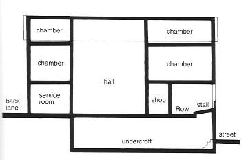 Figure 8 (left). Chester was a provincial city which grew to be a place of national importance. This typical Chester Rows building with a narrow but deep plan and multiple floors, as interpreted by Grenville, fits the expected form for its locational characteristics (Brown 1999, 3).